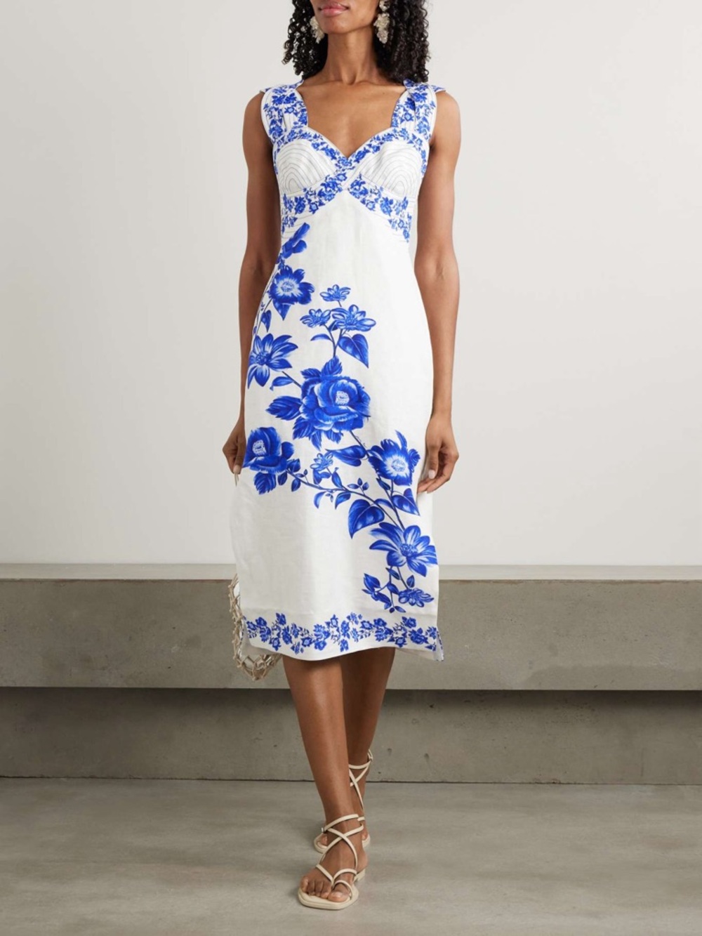 FARM Rio Floral Cascade Wavy Linen Sleeveless Midi Dress Size Medium M NWT
